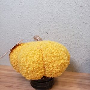 Fall Autumn Boucle Pumpkin Decor Yellow Thanksgiving Cute Fuzzy Decorative NWT